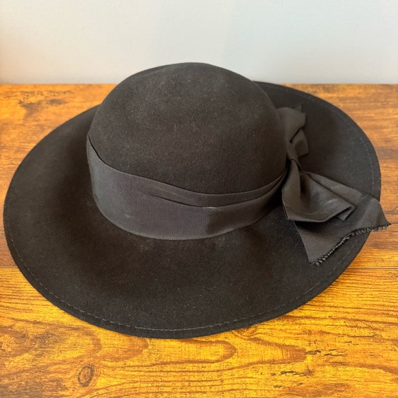 Vintage Black Wool Wide Brim Bow Dress Hat USA Church‎ Formal Round Crown main image 9